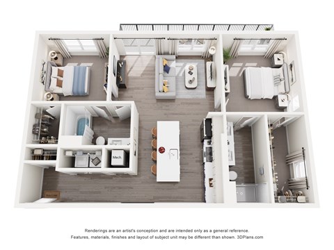 Floor plan for 2 beds, 2 baths, 1180 sqft